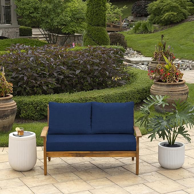 Arden Outdoor Loveseat Cushion Set, 48 x 24, Water Repellent, Fade Resistant, Cushion Set for Couch, Bench, and Swing, Sapphire Blue Leala