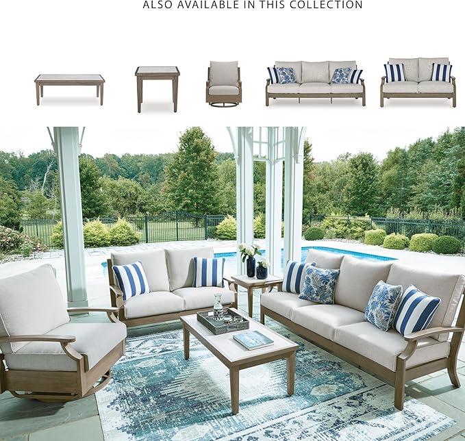 Signature Design by Ashley Rainier Ranch Contemporary Weather Resistant Outdoor Coffee Table with Sintered Stone Top, Light Brown & Beige