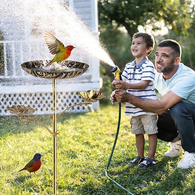Triple Bowl Bird Bath for Outside, 3-in-1 Bird Bath & Feeder with 4-Claw Ground Stake, 51in Height, 11.8in Large Top Bowl, Outdoor Birdbath for Garden Patio Yard Decor, Antique Bronze