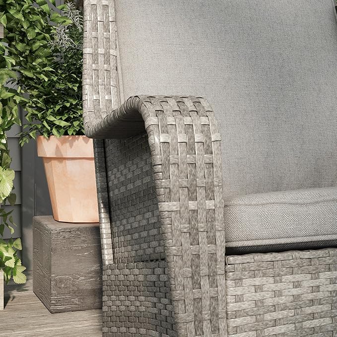 Outsunny Outdoor Wicker Rocking Chair Set of 2 with Wide Seat, Thick Cushions, Rattan Rockers with Steel Frame, High Weight Capacity for Patio, Garden, Backyard, Gray