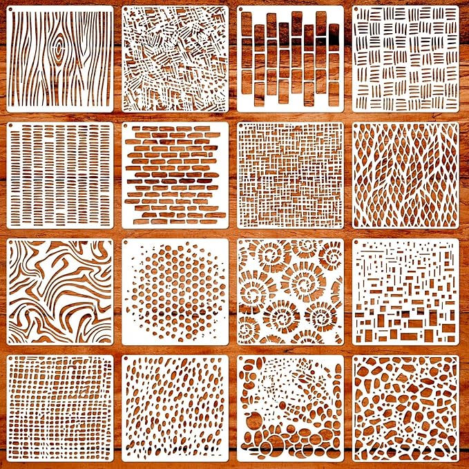 16PCS Geometric Stencils for Painting, Reusable Abstract Layering Stencils for Crafts Reusable on Wood, Furniture, Floor, Drawing Templates for Card Making, Cake Decorating, Rock Painting