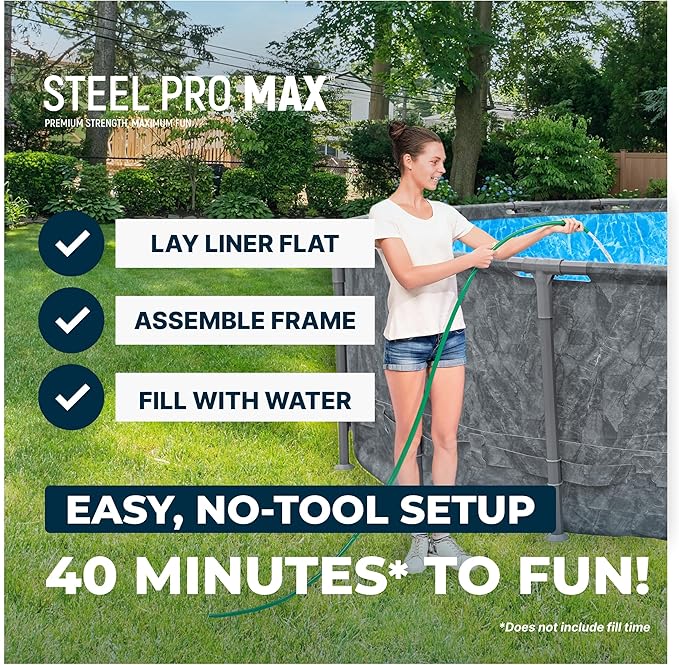 Bestway Steel Pro MAX 14' x 33" Round Above Ground Swimming Pool Set, 530 GPH Filter Pump, Tritech Puncture Resistant Liner, ClickConnect Steel Frame, Gray