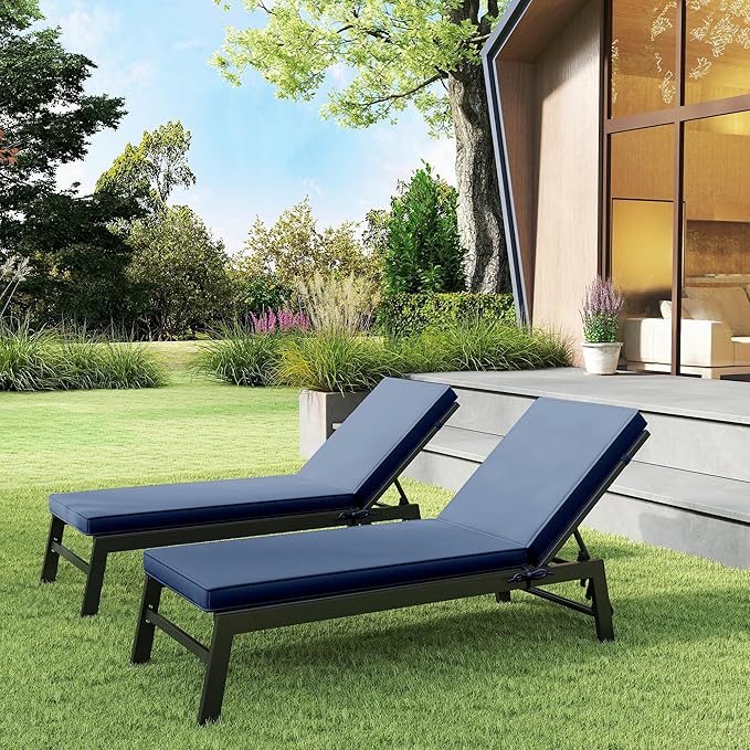Outsunny Chaise Lounge Cushions Outdoor Set of 2, Fade Resistant, 72 x 21 x 3 in Sun Lounger Replacement Cushions, Patio Lounge Chair Pads with Removable Cover for Pool, Beach, Deck, Lawn, Blue