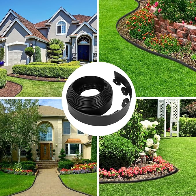 2-Inch x 100 FT Landscape Edging Border with 150 Stakes, Plastic Edging for Landscaping Garden Edging Border, Flexible Landscaping Edging for Garden Flower Beds Yard Lawn Pathway Paver (Black)