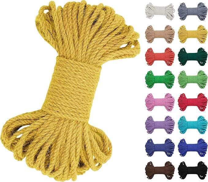 JeogYong 5mm Jute Twine String 66 Feet Natural Thick Garden Twine for Crafts, Outdoor, Gardening, Gift Wrapping, Plants, Packing Materials (Light Yellow)