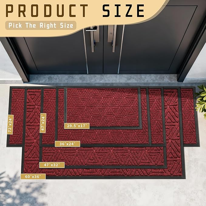 Yimobra Outdoor Mats for Front Door 29.5x17, Stops Mud & Dirt at Entrance, Fits Garage & Patio, All-Weather Waterproof Non Slip Outdoor Indoor Welcome Mat, Black Red