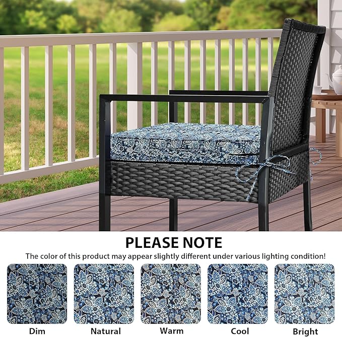 Outdoor Chair Cushions Set of 4,Waterproof Outdoor Seat Cushions for Patio Furniture,Patio Chair Cushion with Handle and Ties, Out Door Chair Pads,18.5" x 16" x 3", Green Paisley