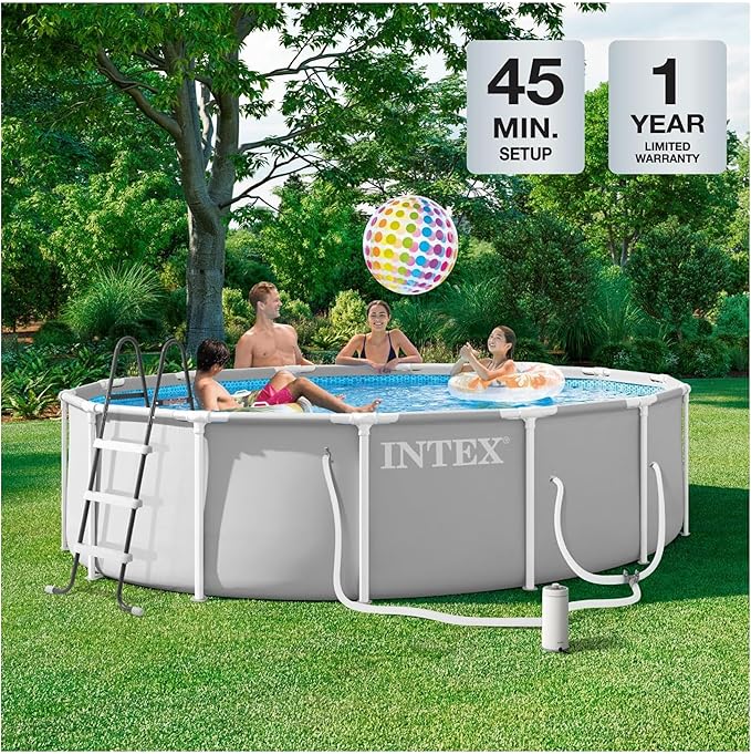 INTEX 26719EP Prism Frame Above Ground Swimming Pool Set: 14ft x 42in – Includes 1000 GPH Cartridge Filter Pump – Removable Ladder – Pool Cover – Ground Cloth