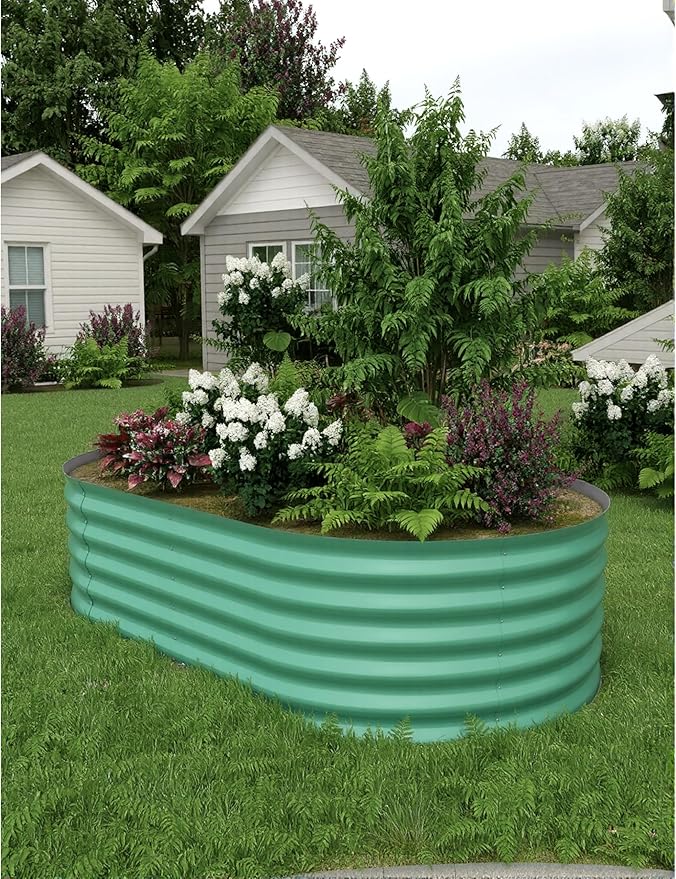 IDEAHOUSE 2-Pack Raised Garden Bed - Heavy-Duty Galvanized Steel Outdoor Planter Box for Vegetables, Flowers & Herbs - Rust-Resistant, Easy-Assembly Garden Box, Beige/Green