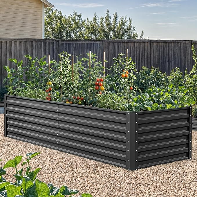 YITAHOME 6x3x2 ft 4pcs Galvanized Raised Garden Bed Kit, Large Metal Planter Box with Gloves & Support Rod, Outdoor Flower Bed for Plants Vegetables, Black