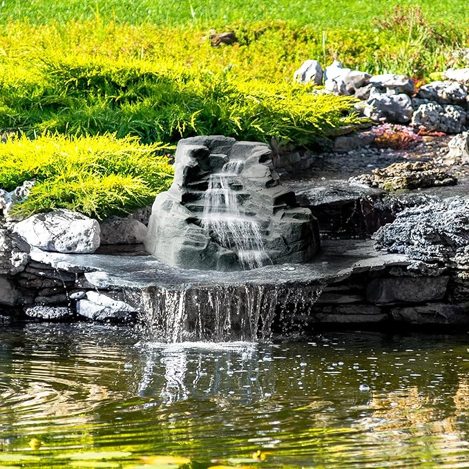 Algreen Outdoor Rock Waterfall, Tranquility Water Fountain for Pond, Garden & Backyard, Gray - Home Landscaping Decor and Accessories for Patio, Yard, and Pool