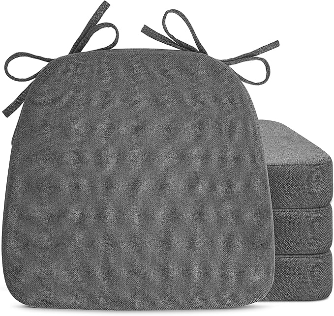 Chair Cushions for Dining Chairs, D-Shaped Seat Cushions with Removable Washable Cover and Ties, Chair Pads for Kitchen, Indoor Dining Room, Patio Chairs, 17'' x 16'', Set of 4, Dark Grey