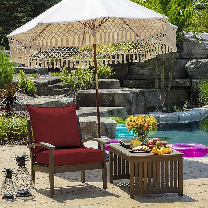 Arden Outdoor Foam Deep Seat Cushion Set, 22 in x 24 in, Weather-Proof, Rain-Proof, Fade Resistant Patio Cushion, Bottom and Back Cushion for Chair, Sofa, and Couch Ruby Red Leala
