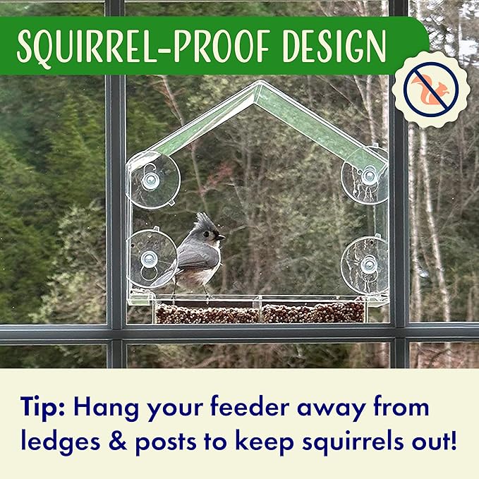 Window Bird Feeder with Strong Suction Cups, Clear Window Feeders for Outside - Transparent Bird House, Balcony Glass Mount, Acrylic Cat, Kids & Elderly Viewing