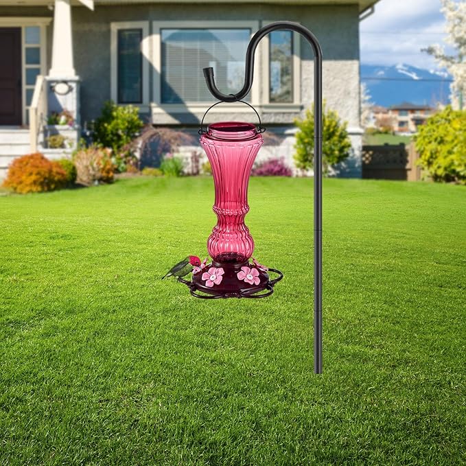 Hummingbird Feeder for Outdoors Plastic Humming Bird Nectar Feeders with 5 Flower Feeding Ports Hanging for Garden Decor, 20 oz (2 Pack