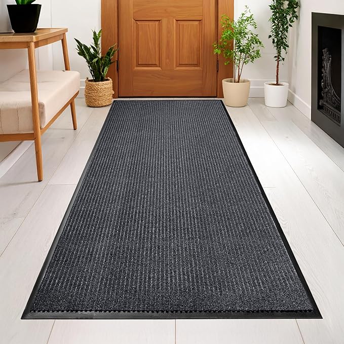 LuxUrux® Durable Rubber Door Mat - Heavy Duty, Indoor/Outdoor, Easy Clean, Waterproof, Patio, Garage - Commercial Floor Mat for Entry (Charcoal, 4' x 8' (Runner))