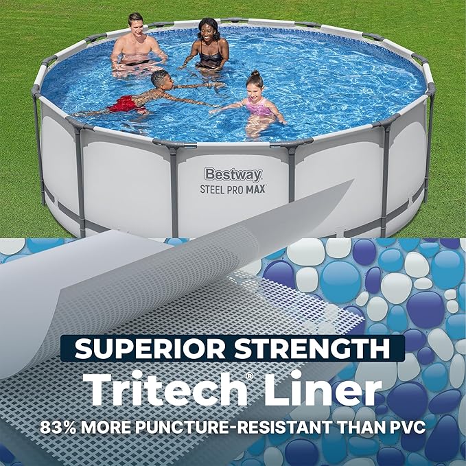Bestway Steel Pro MAX 13' x 48" Above Ground Pool, Round Metal Frame Outdoor Swimming Pool Set with Filter Pump, Ladder, and Cover, Gray
