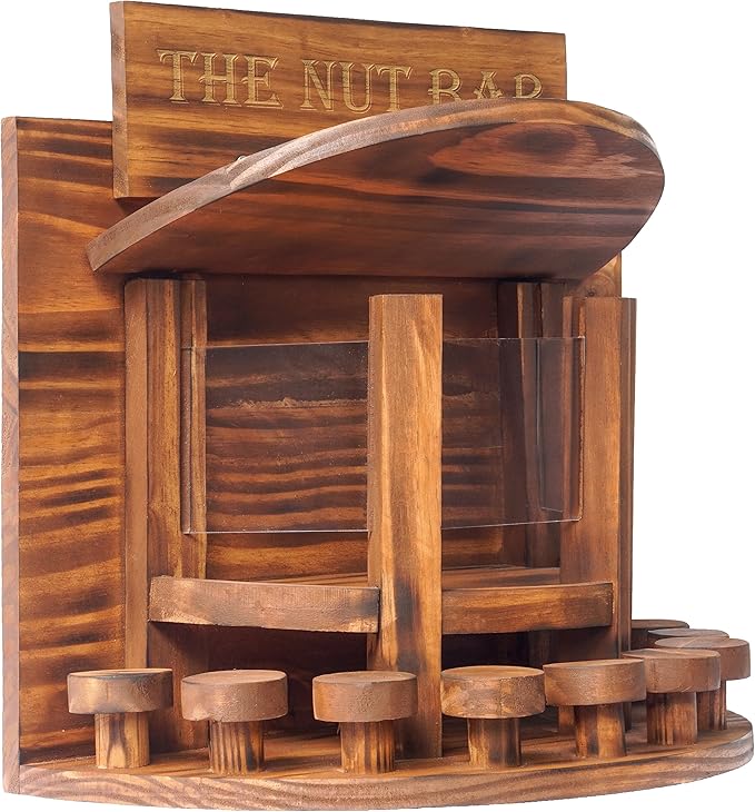 MIXUMON Crescent Squirrel Feeder Table, Wooden Squirrel Picnic Table Feeder, Outside Squirrel Feeders Corn Cob, with Solid Structure, Stable Squirrels Stool Bar, 12.6 x 13.3 x 6.7 Inches