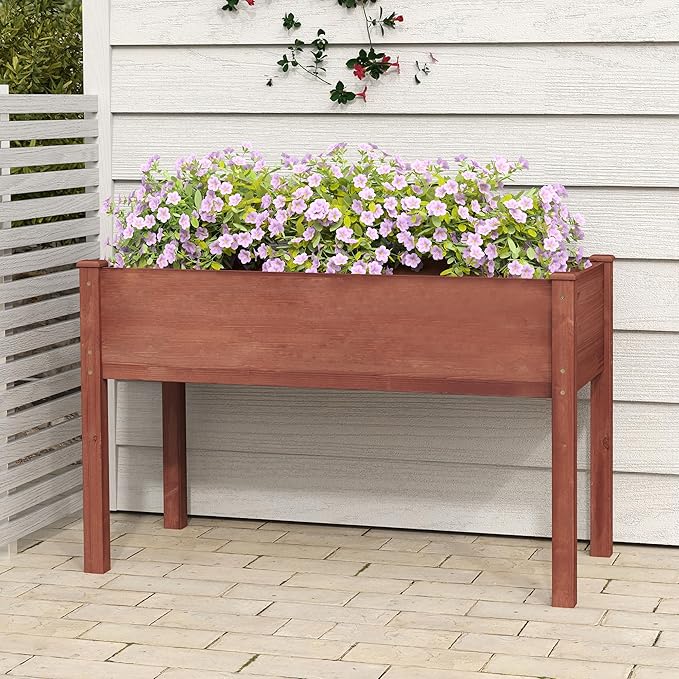 Raised Garden Bed with Legs (48x24x30''), Solid Wood Elevated Planter Box for Outdoor