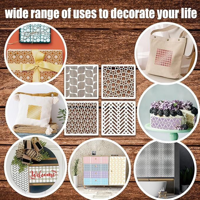 Geometric Stencils for Painting, 16PCS 6" Plastic Stencils for Crafts Reusable, Modern Geometric Patterns & Textures, Drawing Templates for Walls, Furniture & Home Decor