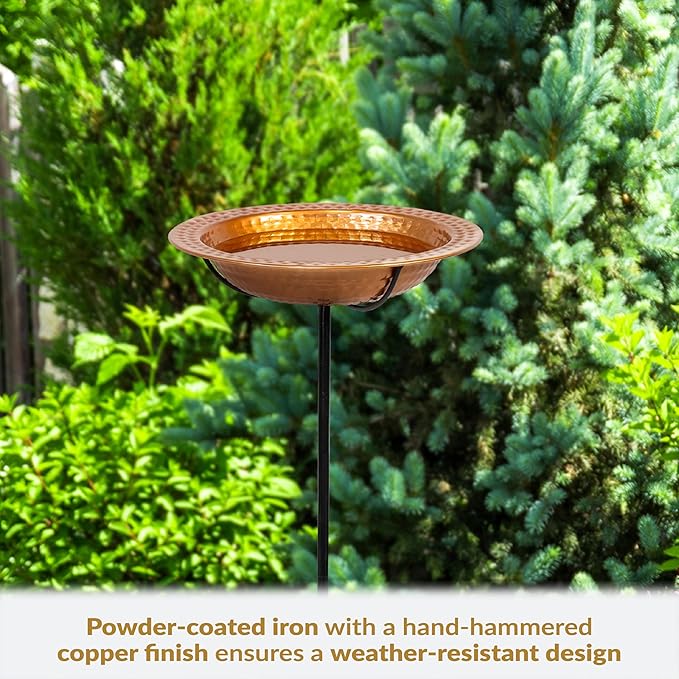 Sunnydaze Copper Bird Bath for Outdoors - Detachable Bird Bath Bowl with Stake - 38" H