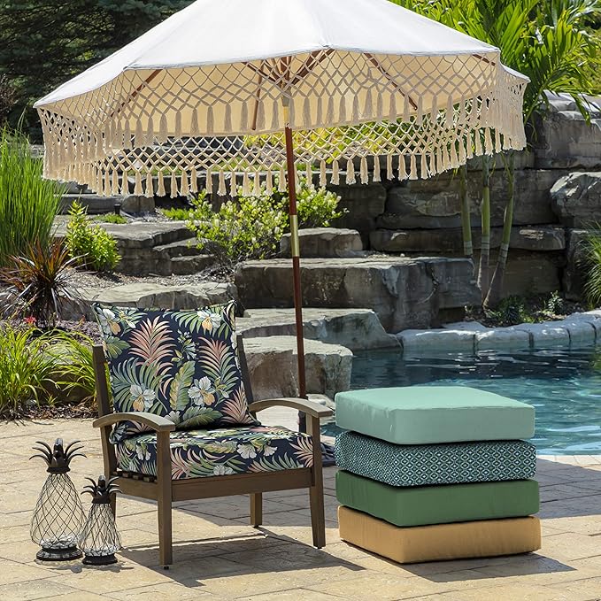 Arden Outdoor Deep Seat Cushion Set, 24 in x 24 in, Weather-Proof, Rain-Proof, Fade Resistant Patio Cushion for Chair, Sofa, and Couch Simone Blue Tropical