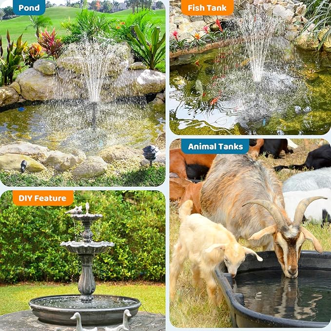 Antfraer 12W Solar Fountain Pump & Pond Filter Kit – Integrated Filtration System with 4 Nozzles, 6.6FT PVC Tubing Pond Filter for Outdoor Ponds, Gardens, Waterfalls, Fountains