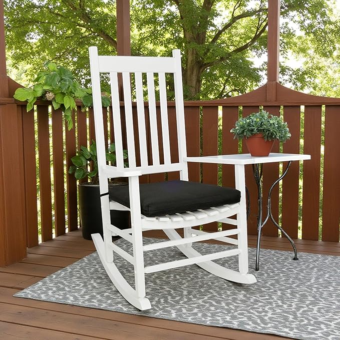 Shine Company Weather-Resistant Outdoor Rocking Chair Seat Cushion, 22"x20", Performance Fabric with Foam Core, Removable Cover with Ties, Black