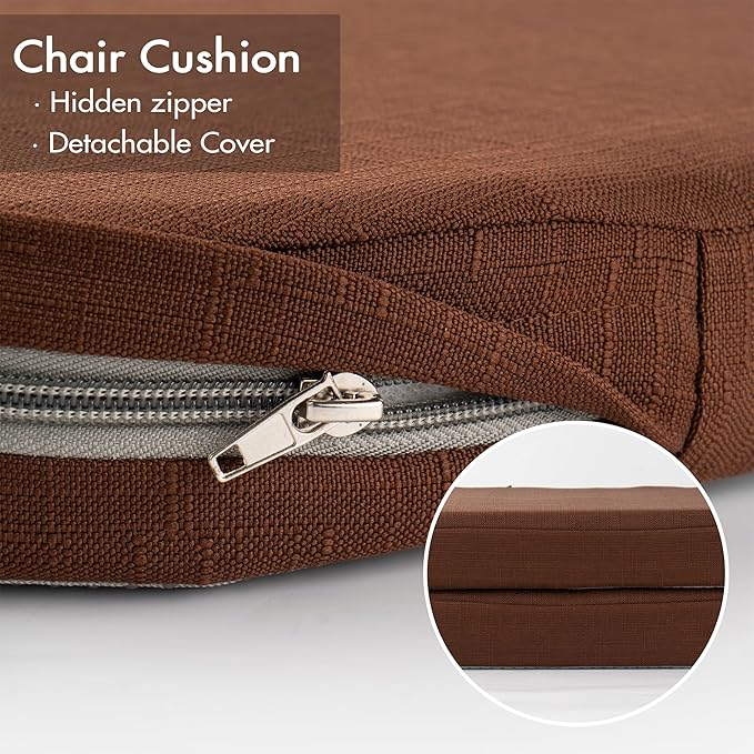 Battilo Chair Cushions for Dining Chairs with Ties, Indoor/Outdoor Kitchen Chair Pad with Non-Slip Backing, Dining Seat Cushion with Machine Washable Removable Cover, 16"x16"x2", Set of 2, Brown