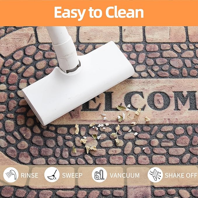 Welcome Mat Front Door Mat Indoor Outside Entrance, Absorbent Heavy Duty Doormat with Non Slip Backing Entryway Rug for Front Back Door, 17x30, Cobble Print