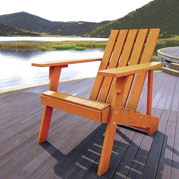 JONATHAN Y PAT1001A Irving Outdoor Patio Modern Acacia Wood Adirondack Chair for Garden, Lawn, Backyard, Pool, Deck, Beach, Firepit, Light Brown