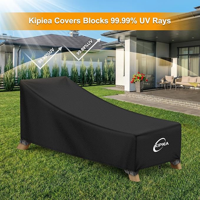 Kipiea Waterproof Patio Lounge Chair Covers for Outdoor Furniture, Heavy Duty Outdoor Chaise Lounge Cover with Anti UV and No Tears, No Fading (84"D x 32"W x 32"H)