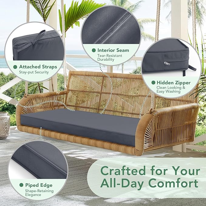 Outdoor Bench Cushion: Waterproof and Fade Resistant Patio Furniture Cushions - Non-Slip Bench Pad Cushion with Removable Cover for Garden Swing Porch Sofa Settee, 48 x 18 x 3 Inch, Dark Grey