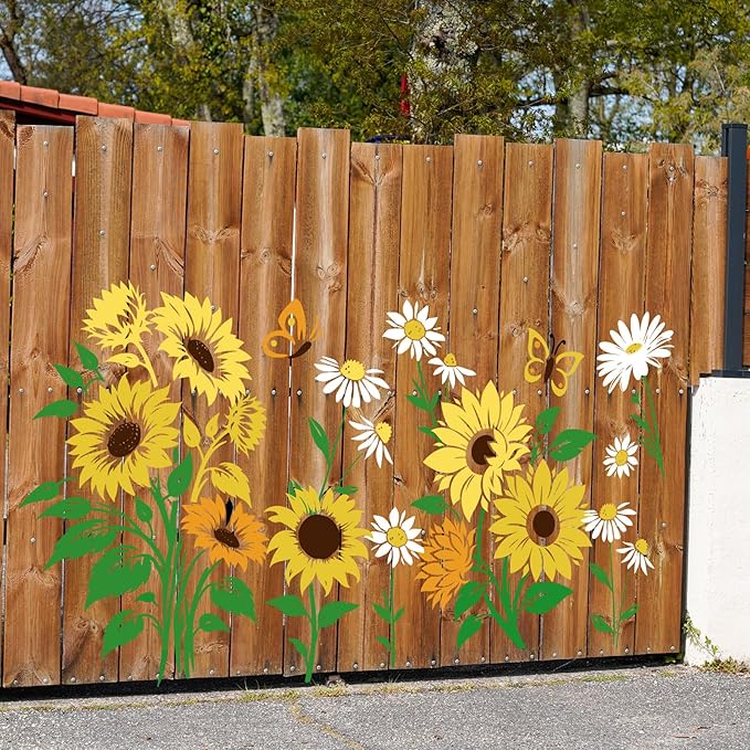 JarThenaAMCS 12Pcs Large Spring Sunflower Stencils Reusable Floral Daisy Plastic Drawing Templates for Summer DIY Crafts Painting on Wood Wall Garden Fence