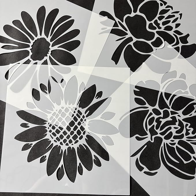 Large Flower Stencils Set, 12 x 12 Inch, 10 Pieces, DIY Art Templates for Walls, Wood, Fabric, Garden