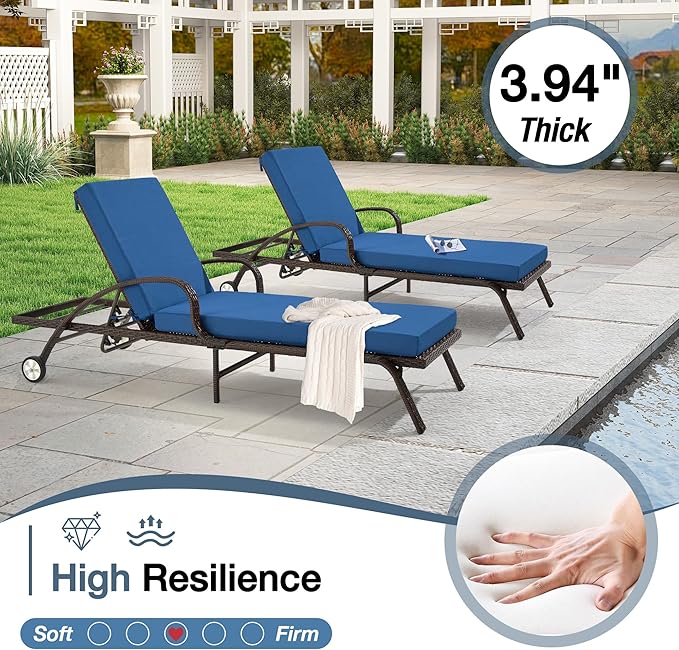 HOMREST 73.2x22.8x3.94 inches Lounge Chair Cushion Set of 2,Outdoor Chaise Lounge Cushion with Splash Fade Tear Resistant Fabric, Dark Blue