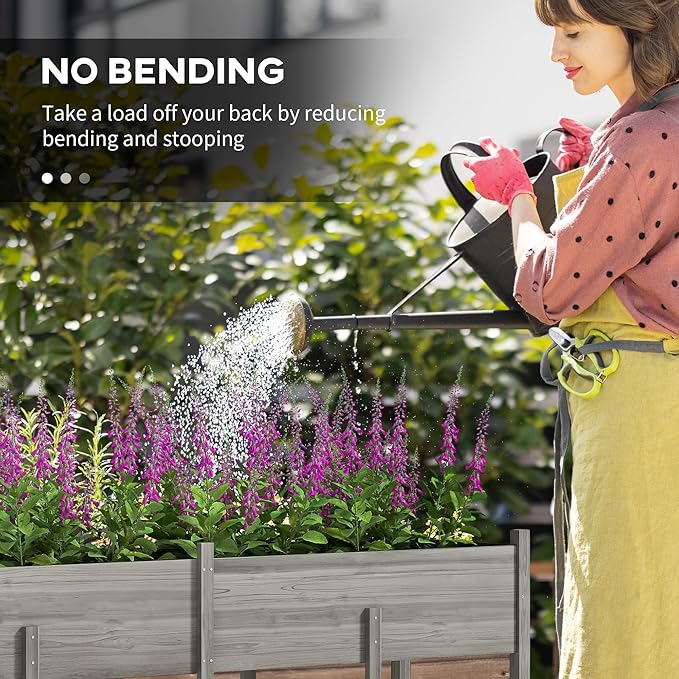 Outsunny Wooden Raised Garden Bed with Legs, Large Elevated Planter Box with Bed Liner and Drain Holes for Vegetables Flowers Herbs, Outdoor and Indoor, 7.4' x 1.8' x 2.6', Gray