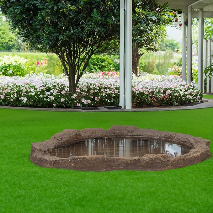 Faux Rock Fiberglass Decorative Garden Pond Sandstone Outdoor Patio Waterfall Pond, 27 Gallon