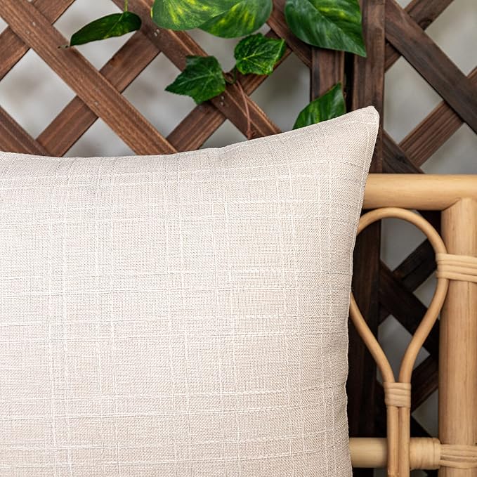 Kevin Textile Pack of 2 Outdoor Waterproof Pillow Covers Checkered Decorative Cushions Sham Throw Pillowcases Shell for Patio Tent Garden Couch Bed Sofa 22x22 Inch Light Beige