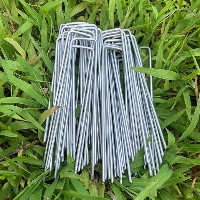 6 Inches Heavy Duty Galvanized Steel Garden Stakes Staples Securing Pegs for Securing Weed Fabric Landscape Fabric Netting Ground Sheets and Fleece, Christmas Decoration, Accessories (100)