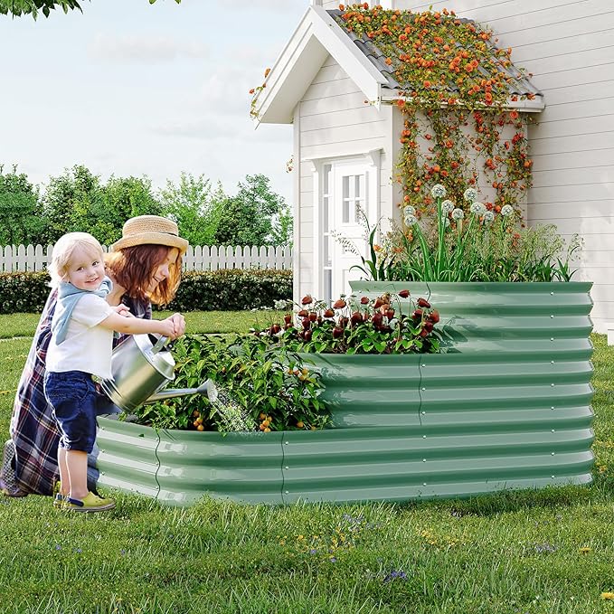 CABIHOME 30.7" Deep Galvanized Steel Raised Garden Bed, Open-Base Expandable Planter Box, Family-Friendly Gardening Kit for Veggies/Flowers, 5x3.5x2.5 Ft, Green