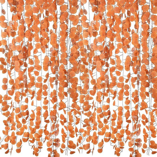 24 Packs Artificial Fall Leaves Garland 172 Ft Fake Vines Fall Eucalyptus Garland Silk Orange Leaf Autumn Ivy for Mantle Table Wall DIY Thanksgiving Wedding Bedroom Birthday Home Outdoor Arch Decor