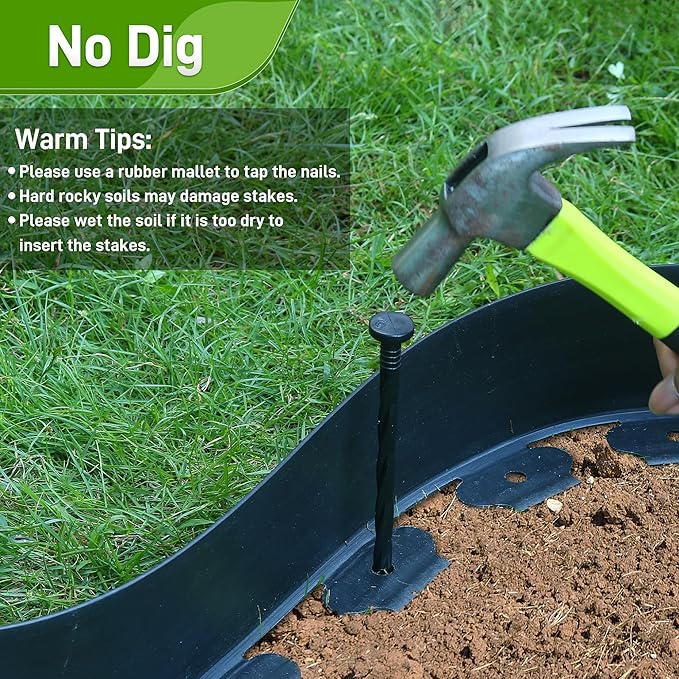 3.15" x 100' No Dig Landscape Edging, Flexible Garden Edging Borders with 150 Anchoring Spikes, Plastic Lawn Edging for Landscaping Garden Flower Beds Grass Yard Paver Pathway, Black
