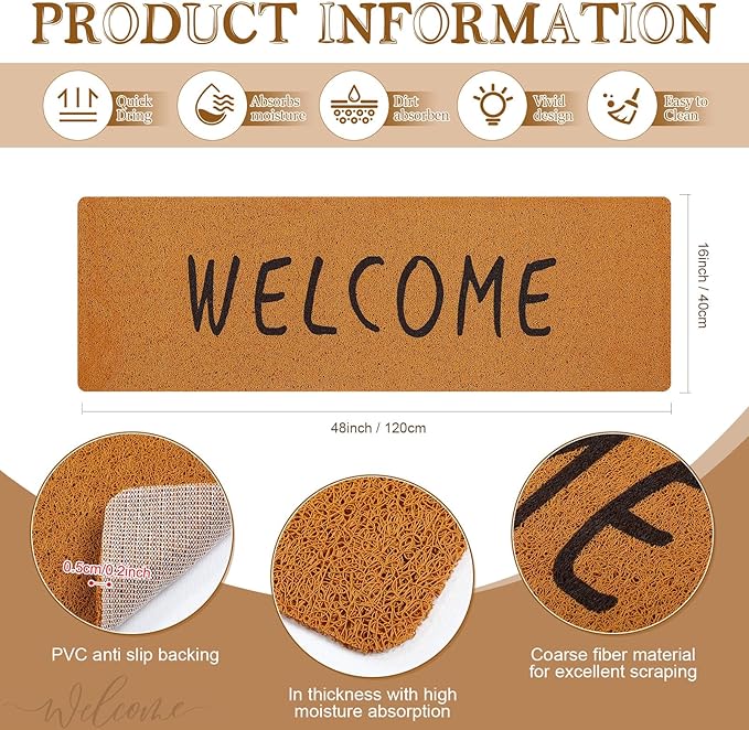 Long Doormat 48''x16'' Front Door Mat for Entrance Inside Outdoor Large Decorative Door Rug Welcome Mat for Outside Home Entry(Welcome,Yellow)