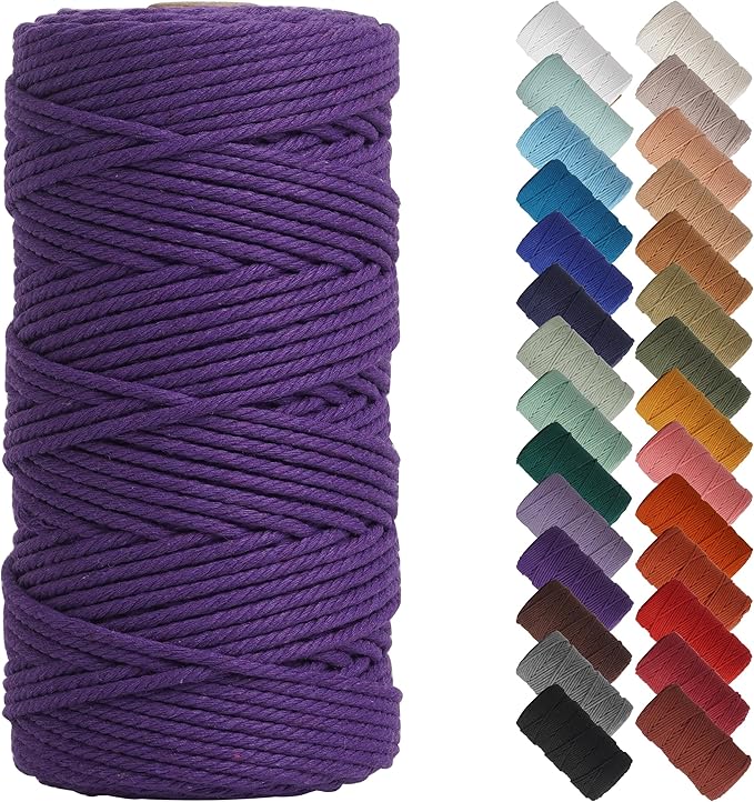 NOANTA Dark Purple Macrame Cord 3mm x 220yards, Colored Macrame Rope Cotton Rope Macrame Yarn, Colorful Cotton Craft Cord for Wall Hanging, Plant Hangers, Crafts, Knitting