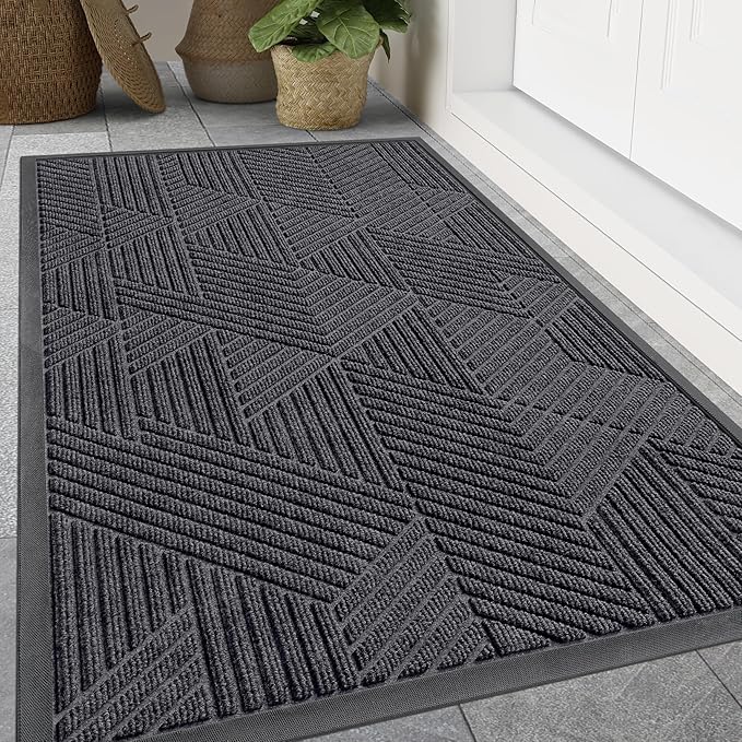 Smiry Front Door Mat Outside Entrance, Heavy Duty Sturdy Natural Rubber Doormat, Trap Dirt and Moisture, Easy Clean Low Profile Welcome Floor Mats for Indoor Outdoor Entry, 71x23 Inch, Medium Grey