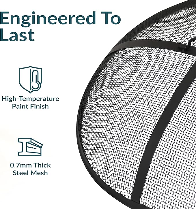Sunnydaze Heavy-Duty Steel Mesh Fire Pit Screen - Fire Pit Spark Screen with Handle - 22-Inch Diameter