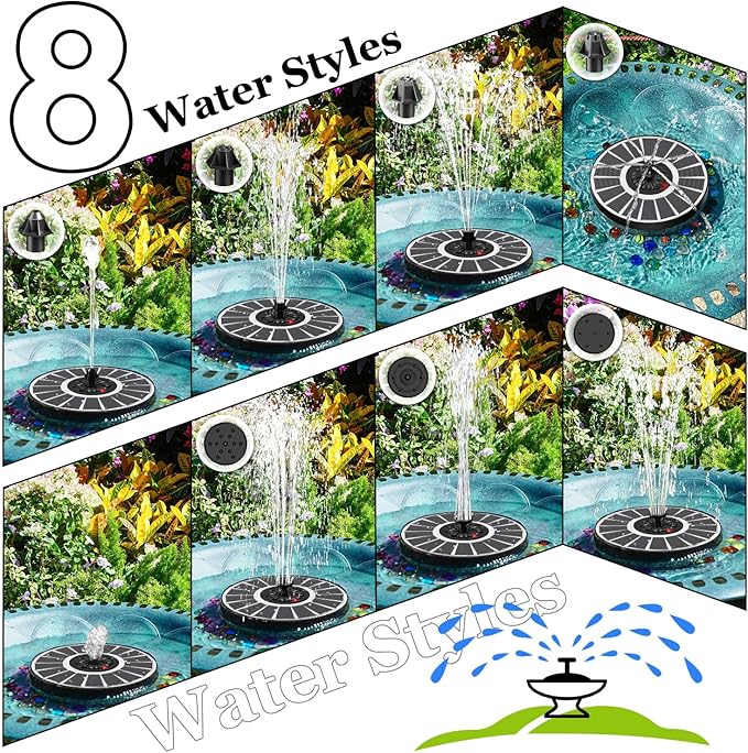 Yzert Solar Fountain with 2000mAh Battery & Innovative Indicator, 3.5W Glass Solar Water Fountain Pump Works in Cloudy Day with 7 Nozzles for Bird Baths, Gardens, Ponds, Pools, Outdoors-White