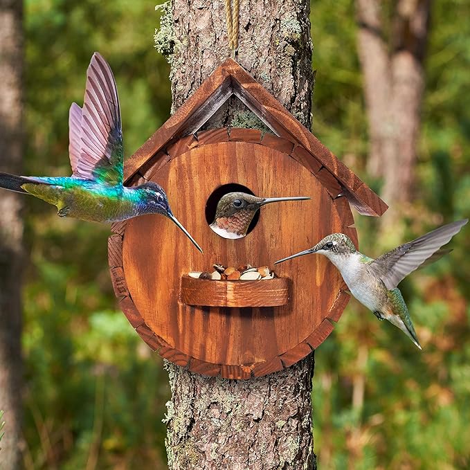 Set of 2 MIXUMON Bird Houses for Outside, Outdoor 2 Bird House Room for 2 Bird Families Bluebird Finch Cardinals Hanging Birdhouse for Garden