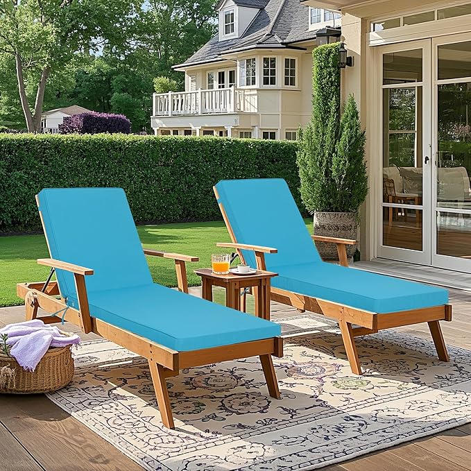 Only choice Outdoor Lounge Chair Cushions Patio Chaise Lounge Replacement Cushions Funiture Seat Cushion Chair Pads (Sky Blue-2 pc)
